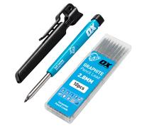 OX Tools Carpenter Pencil and 10 pack Graphite Set Pro Tuff Carbon Marking Pencil Mechanical Construction With 10 Leads, Holder & Sharpener Belt Clip