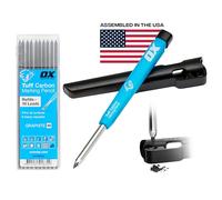 OX Tools Carpenter Pencil and 10 pack Graphite Set Pro Tuff Carbon Marking Pencil Mechanical Construction With 10 Leads, Holder & Sharpener Belt Clip