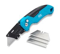 OX TOOLS P224301 Pro Heavy Duty Fixed Blade Folding Knife, Blue / Black | Folding design with fixed blade lock - suits carpet, drywall & general trade use - compatible with standard blades