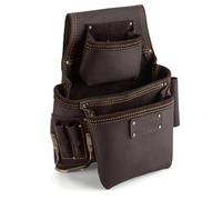 OX Tools Pro Oil Tanned Leather Left-Handed Fastener Tool Pouch with Hammer Loop - Double Stitched Tool Pouch with Large Belt Tunnel for 2 to 3 Inch Leather Tool Belts - OX-P263503LH