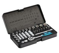 OX Trade 1/4" Drive Socket Wrench Set, 35pcs Metric Impact Socket Set with 72T Ratchet Handle, Extension Bar, Universal Joints for Car Bike Household Repair