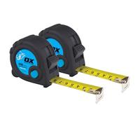OX Trade 8m Tape Measure Twinpack - Metric & Imperial, Nylon Coated Blade