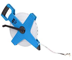 OX Trade Open Reel Fibreglass Measuring Tape - Metric Measure Tape - Hi-Impact Fibreglass Construction - Blue/Black, 100m/330 ft
