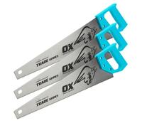 OX Trade Universal Hand Saw 500mm/20 - Triple Pack | 8 TPI Dual Angle Teeth, 65MN Steel Blade, Double Ground Hardened Teeth, Solid Screwed Plastic Handle, Built-In Angle Guides