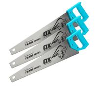 OX Trade Universal Hand Saw 550mm/22 - Triple Pack | 8 TPI Dual Angle Teeth, 65MN Steel Blade, Double Ground Hardened Teeth, Solid Screwed Plastic Handle, Built-In Angle Guides