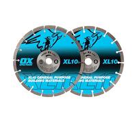 OX Trade XL-10 Segmented Diamond Blade Twin Pack - 230mm Dia/22.23mm, General Purpose Cutting Disc for Concrete, Bricks, Kerbs, Pavers & Building Materials, Fits Angle Grinder & Disc Cutter