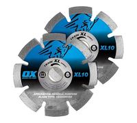 OX Trade XL-10 Segmented Diamond Blade Twin Pack - General Purpose Cutting - 115mm x 22.23mm - for Angle Grinders - Concrete, Brick, Stone