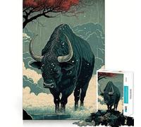 Ox Ukiyo E Japan China Jigsaw Puzzles 1000 Pieces for Teenagers Recall Boost Serene Time Smooth Cut Elegant Gift (50x75cm)