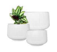 OXART Ceramic Plant Pot, 12+9+6.6 inch Large Plant Pot with Drainage, 3 Piece Planters for Indoor Plants, Modern Decor Home Office Garden Flower Pots for Indoor Outdoor Plant Set, White