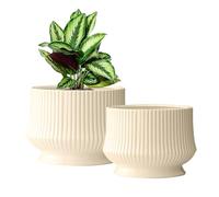 OXART Ceramic Plant Pots, 12+10 inch, 2 Pack Planters for Indoor Plants Pots with Drainage Hole, Outdoor Indoor Flower Pot for Plants Lilies, Cacti, Succulents, Snakes, and Pothos (Yellow)
