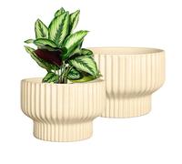 OXART Ceramic Pots for Plants, 12+9.5 Inch Planters for Indoor Plant, Classic Home and Garden Vogue Large Plant Pot with Drainage Hole, Round Rustic Houseplant Flower Pots (Yellow)