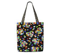 OXbnmm Autism Awareness Puzzle Pieces Heart Canvas Heavy Duty 12oz Canvas Huge Grocery Bag Shopping Tote Moving Bag Laundry Bag