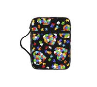 OXbnmm Autism Awareness Puzzle Pieces Heart Printed Bible Cover Case, Protective Travel Organizer for Journal, Portable Church Book Bag