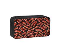 OXbnmm Bacon Pattern Printed Pencil Pouch Spacious Storage Bag Smooth Zipper Polyester Holder for Students Teachers