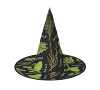OXbnmm Basil Thyme Dill & Rosemary Printing 2 Pack Witch Hats Halloween For Role Playing 13 Inches Tall Masked Balls Hat Women
