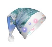 OXbnmm Big Ocean Wave Hd Santa Hats, Light Up Christmas Hats, Santa Hat With Led Lights, Flashing Santa Claus Hat For Adults