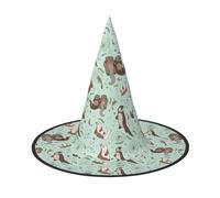 OXbnmm Cartoon Cute Otter Printing 2 Pack Witch Hats Halloween For Role Playing 13 Inches Tall Masked Balls Hat Women