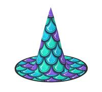 OXbnmm Colorful Fish Mermaid Scales Printing 2 Pack Witch Hats Halloween For Role Playing 13 Inches Tall Masked Balls Hat Women