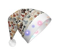 OXbnmm Dog Bones Paw Prints Santa Hats, Light Up Christmas Hats, Santa Hat With Led Lights, Flashing Santa Claus Hat For Adults