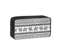 OXbnmm Ethnic Turtle Striped Printed Pencil Pouch Spacious Storage Bag Smooth Zipper Polyester Holder for Students Teachers