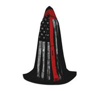 OXbnmm Firefighter Axe Red Line Flag Teenager Hooded Cape Cloak Small Cosplay Costume Witch Vampire Wizard Masquerade Ball Stage