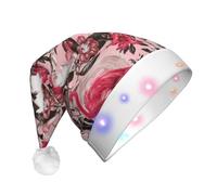 OXbnmm Flamingo Floral Printed Santa Hats, Light Up Christmas Hats, Santa Hat With Led Lights, Flashing Santa Claus Hat For Adults