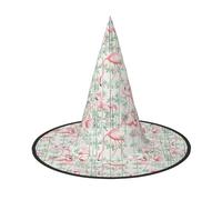 OXbnmm Floral Flamingo Botany Printing 2 Pack Witch Hats Halloween For Role Playing 13 Inches Tall Masked Balls Hat Women