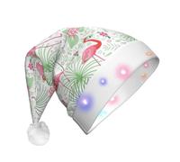 OXbnmm Floral Flamingo Botany Santa Hats, Light Up Christmas Hats, Santa Hat With Led Lights, Flashing Santa Claus Hat For Adults
