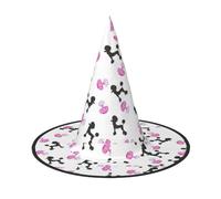 OXbnmm Girly Pink Perfume Bottle And Poodle Printing 2 Pack Witch Hats Halloween For Role Playing 13 Inches Tall Masked Balls Hat Women