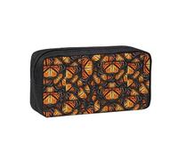 OXbnmm Heaps of Orange Monarch Butterflies Printed Pencil Pouch Spacious Storage Bag Smooth Zipper Polyester Holder for Students Teachers