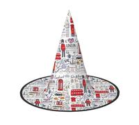 OXbnmm I Love London Printing 2 Pack Witch Hats Halloween For Role Playing 13 Inches Tall Masked Balls Hat Women