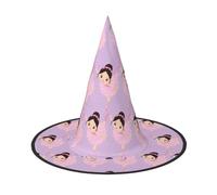 OXbnmm Little Ballerina Dancing Girl Printing 2 Pack Witch Hats Halloween For Role Playing 13 Inches Tall Masked Balls Hat Women