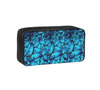 OXbnmm Many Blue Butterfly Printed Pencil Pouch Spacious Storage Bag Smooth Zipper Polyester Holder for Students Teachers