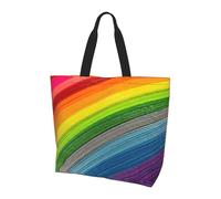 OXbnmm Rainbow Color Stripe Printed Large Tote Bag For Women, Reusable Shoulder Bags With Pocket, Lightweight Handbag For Vacation, Pool, Gym