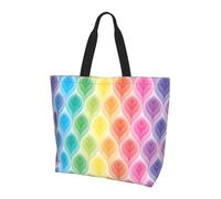 OXbnmm Rainbow Colors Gradient Leaf Printed Large Tote Bag For Women, Reusable Shoulder Bags With Pocket, Lightweight Handbag For Vacation, Pool, Gym