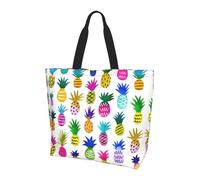 OXbnmm Rainbow Pineapple Printed Large Tote Bag For Women, Reusable Shoulder Bags With Pocket, Lightweight Handbag For Vacation, Pool, Gym