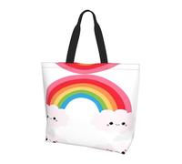 OXbnmm Small Rainbow Printed Large Tote Bag For Women, Reusable Shoulder Bags With Pocket, Lightweight Handbag For Vacation, Pool, Gym