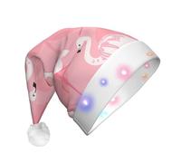 OXbnmm Summer Flamingo Palm Leaves Santa Hats, Light Up Christmas Hats, Santa Hat With Led Lights, Flashing Santa Claus Hat For Adults
