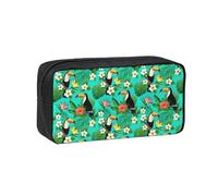 OXbnmm Tropical Birds and Plant Leaf Printed Pencil Pouch Spacious Storage Bag Smooth Zipper Polyester Holder for Students Teachers