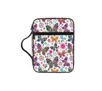 OXbnmm White Floral Pattern Colorful Butterflies Printed Bible Cover Case, Protective Travel Organizer for Journal, Portable Church Book Bag