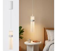 OXENKA Modern Cylinder Pendant Light, 6W Dimmable Pendant Lamp | Clear striped acrylic indoor chandelier with memory function for living room, bedroom, bedside and bathroom
