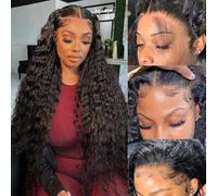 Oxeyegirl 12 Inch 200 Density 13x4 HD Lace Frontal Wig Water Wave Human Hair Wig for Black Women Glueless Curly Wigs Pre Plucked with Baby Hairs Natural Hairline Brazilian Real Hair Wigs