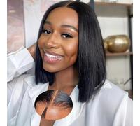 Oxeyegirl 12 Inch Short Bob Straight Glueless Wig Human Hair,6X6 HD Lace 200% Density Wear and Go Glueless Wigs for Black Women,Lace Front Brazilian Human Hair Pre Plucked Pre Cut Natural Hairline