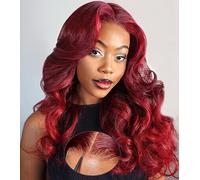 Oxeyegirl 20 Inch 99J Burgundy Body Wave Human Hair Wig for Women,9X6 Red Wine 200% Density Glueless Wig Human Hair Pre Plucked Pre Cut,Wear and Go Glueless Lace Front Brazilian Human Hair Coloured
