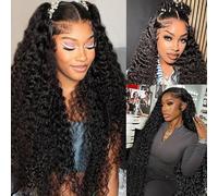 Oxeyegirl 26 Inch 200 Density 13x4 Lace Frontal Wig Water Wave Human Hair Wig for Black Women Glueless Curly Wig Human Hair Pre Plucked with Baby Hair Natural Hairline Brazilian Real Hair Wigs(66cm)