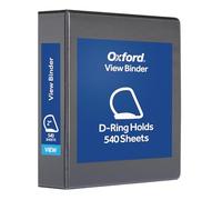 Oxford 2 Inch 3 Ring Binder, D-Ring View with XtraLife Hinge, Non-Stick PVC-Free, Black, 540-Sheet Capacity, Single Binder (1017675)