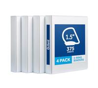 Oxford 3 Ring Binders, 1.5 Inch, 4 Pack, White, Holds 375 Sheets, Non-Stick, PVC-Free, Customizable Covers, 2 Pocket Three Ring Binders for School, Home, and Office Organization