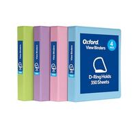 Oxford 3 Ring Binders, 1.5", Slant D Rings, 375 Sheet Capacity, ClearVue Presentation, Non-Stick, PVC-Free, Assorted Pastel Colors, 4-Pack (1002482)