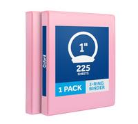 Oxford 3 Ring Binders, 1 Inch, 2 Pack, Pink, Holds 225 Sheets, Round Ring Binder, PVC Free, Customizable Covers, 2 Pocket Three Ring Binders for School, Home, and Office Organization