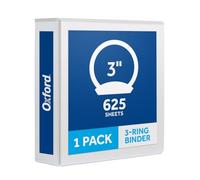 Oxford 3 Ring Binders, 3 Inch, 1 Pack, White, Holds 625 Sheets, Round Ring Binder, PVC Free, Customizable Covers, 2 Pocket Three Ring Binders for School, Home, and Office Organization